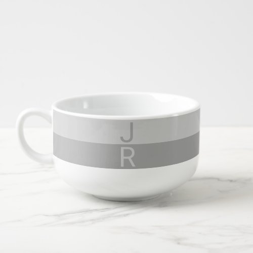 Light Grey  Grey Modern Initials Monogram Soup Mug