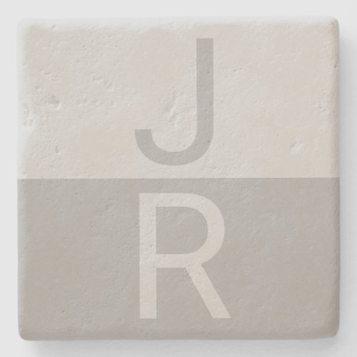 Light Grey  Grey Modern Initials Monogram Stone Coaster