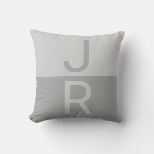 Light Grey  Grey Modern Initials Monogram Throw Pillow