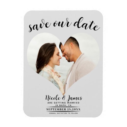 Light Grey Heart Photo Wedding Save the Date Magnet