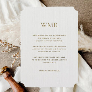 Light Grey Initials Boy Birth Announcement