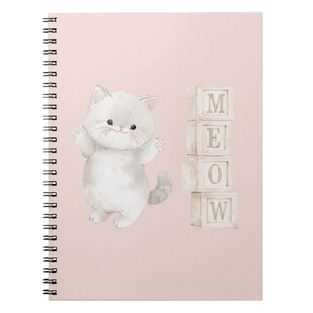 Light Grey Kitty Cat Meow Notebook (Front)