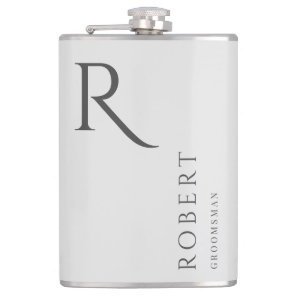 Light Grey Masculine Monogram Groomsmen Gift Flask