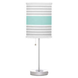 Light Grey & Mint Green Stripe Pattern Table Lamp