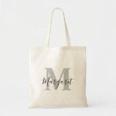 Classic Red Burgundy Black Monogram Script Name Tote Bag