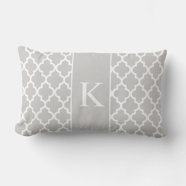 Light Grey Moroccan Custom Monogram Lumbar Pillow (Front)