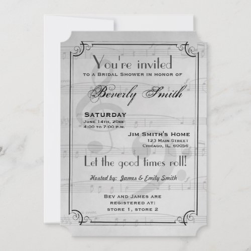 Light Grey Musical theme bridal shower Invitation