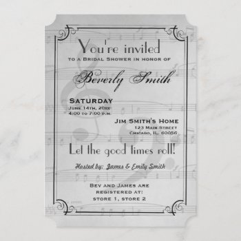 Light Grey Musical Theme Bridal Shower Invitation by perfectwedding at Zazzle