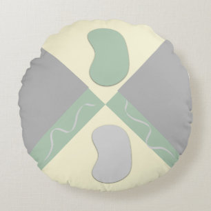 Light grey & pastel green pattern round pillow