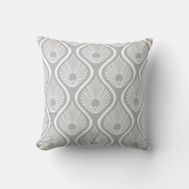 Light grey peacock art deco design throw pillow (Front)