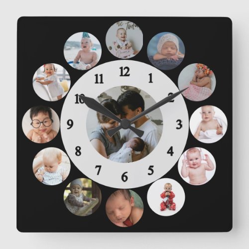Light grey Personalized Child Moment Photo Square Wall Clock