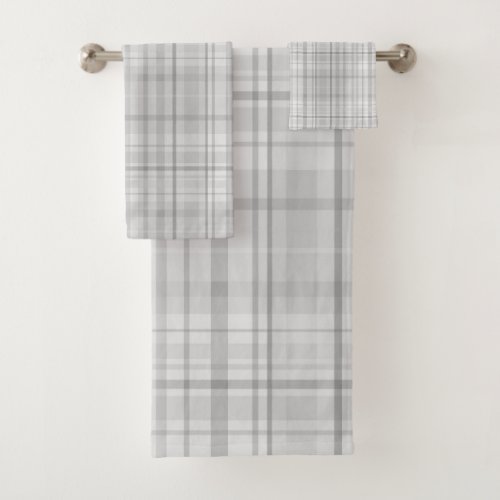 Light Grey Plaid Pattern Minimal Chic Design Bath Towel Set