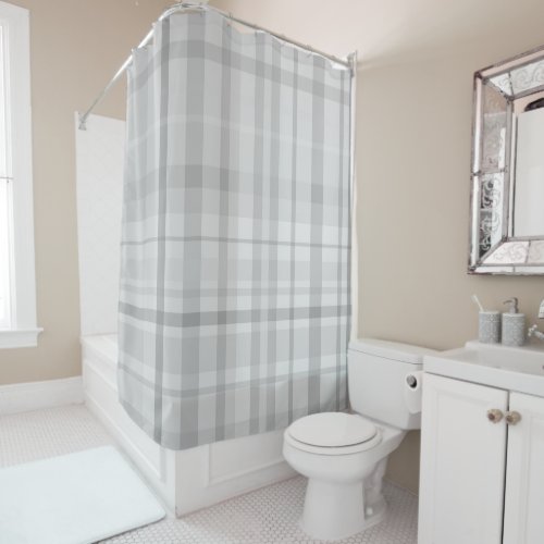 Light Grey Plaid Pattern Minimal Chic Design Shower Curtain