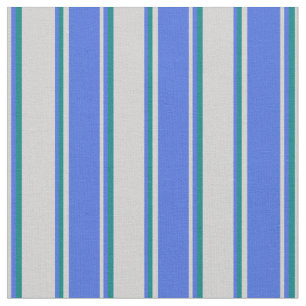 Light Grey, Royal Blue & Teal Colored Lines Fabric