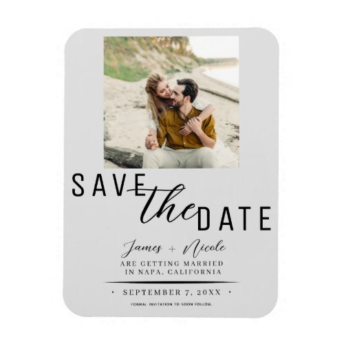 Light Grey Save the Date Photo Wedding Magnet