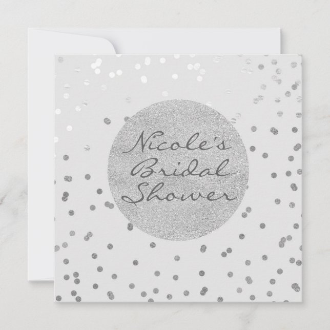 Light Grey & Silver Shiny Confetti Dots Modern Invitation (Front)