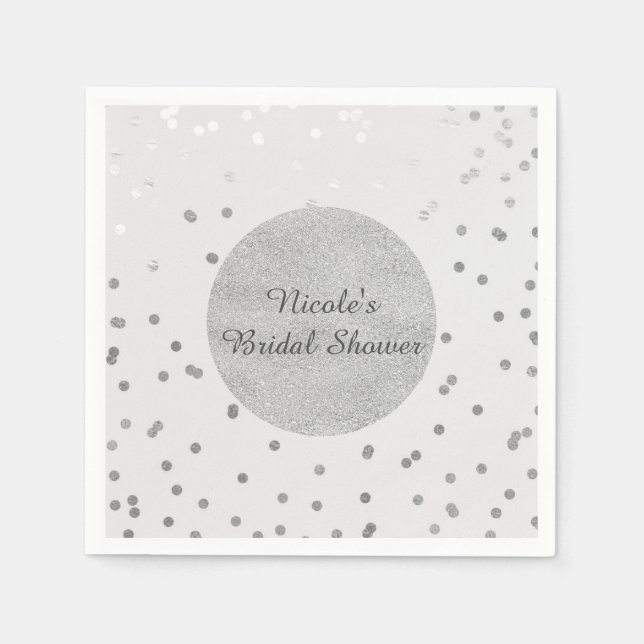 Light Grey & Silver Shiny Confetti Dots Modern Napkins (Front)