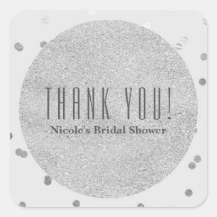 Light Grey & Silver Shiny Confetti Dots Modern Square Sticker