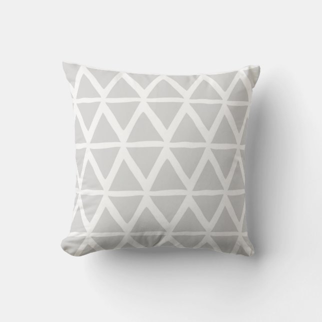 Light Grey Triangles Geometric Decorative Pillow (Front)