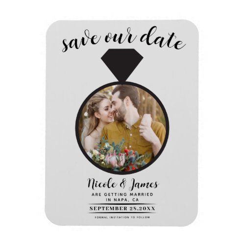 Light Grey Wedding Ring Photo Save the Date Magnet