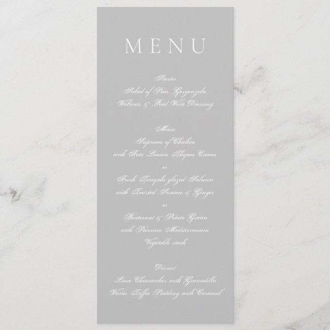 Light Grey & White Formal Wedding Menu (Front)