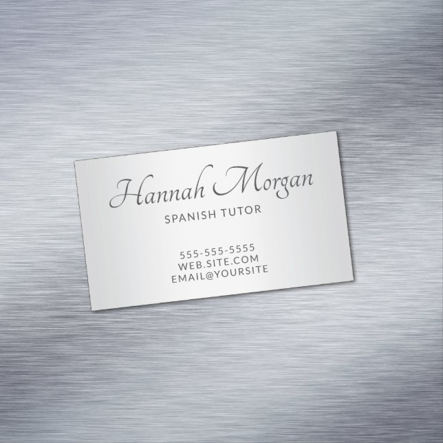 Light Grey White Ombre Elegant Script Business Card Magnet (In Situ)