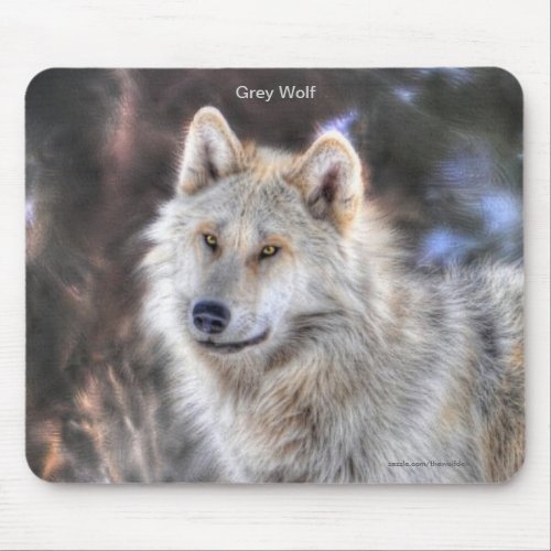 Light Grey Wolf  Winter Snow Mouse Pad