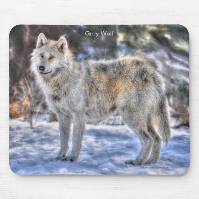 Light Grey Wolf & Winter Snow Mouse Pad (Front)