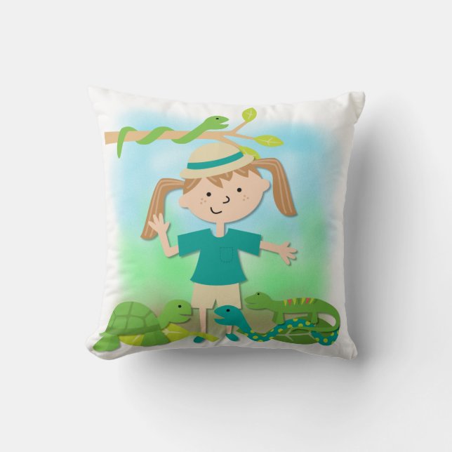 Light Hair Girl on Safari Pillow (Front)