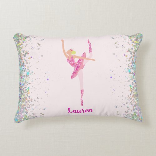 Light Hair Pink Glitter Dress Pirouette Ballerina Accent Pillow
