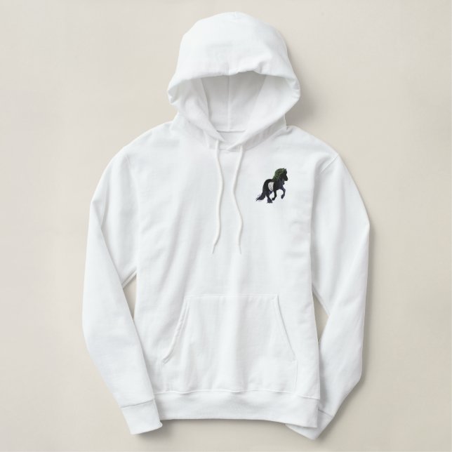 Light Hearted Icelandic Horse Embroidery Embroidered Hoodie (Design Front)