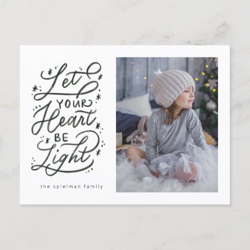light hearted starry handlettered holiday postcard