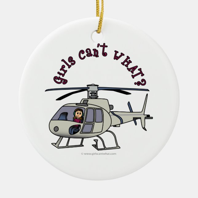Light Helicopter Pilot Girl Ceramic Ornament (Front)