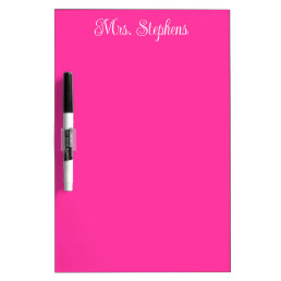 Light Hot Pink Curly Script Teacher Name Dry Erase Board