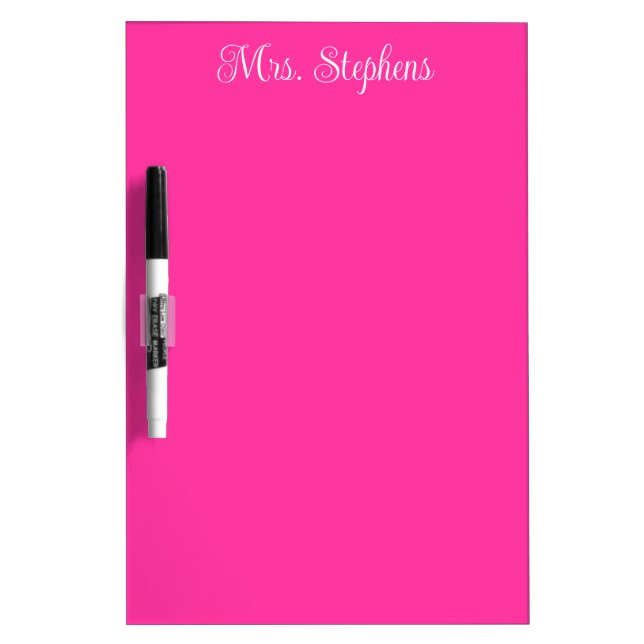 Light Hot Pink Curly Script Teacher Name Dry Erase Board (Front)