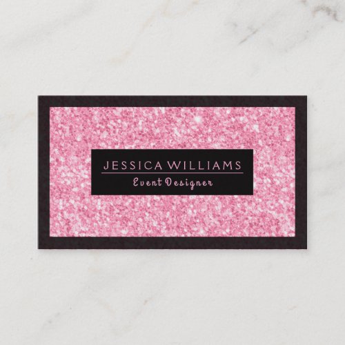 Light Hot Pink Glitter Print Black Accent Business Card