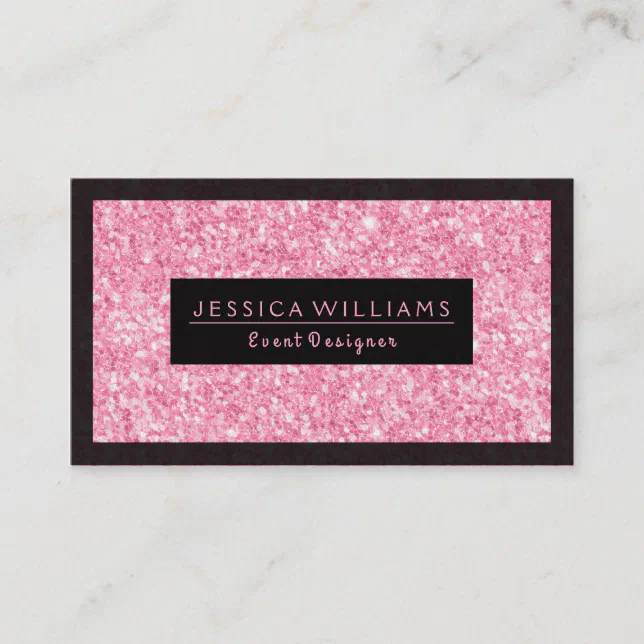 Light Hot Pink Glitter Print Black Accent Business Card Zazzle
