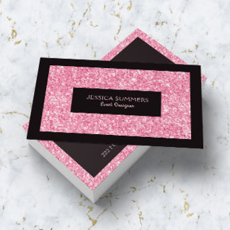 Light Hot Pink Glitter Print Black Accent Business Card