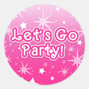 Light & Hot Pink Sparkle Stars Let's Go Party Classic Round Sticker