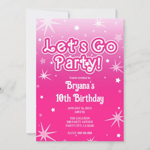 Light  Hot Pink Sparkle Stars Lets Go Party Invitation