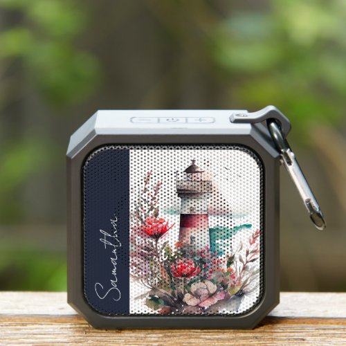 Light House Floral Abstract Monogram Personalized Bluetooth Speaker