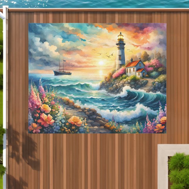 Light house Floral garden on the Sea Outdoor Rug (Insitu (Outdoor 1))