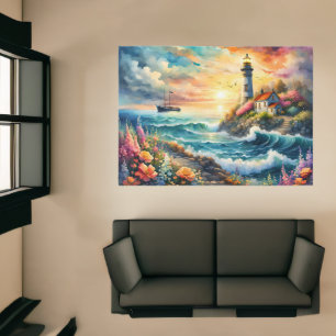 Light house Floral garden on the Sea Rug