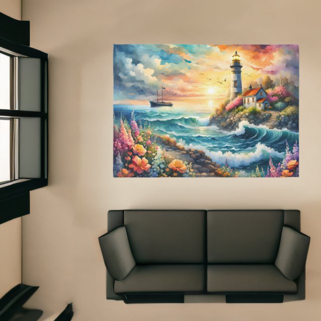 Light house Floral garden on the Sea Rug (Insitu (Indoor 1))