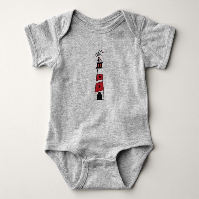 Light House Seagull Blue Baby Bodysuit (Front)