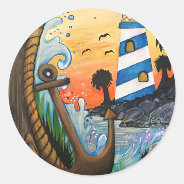 Round Lighthouse Sticker Light House View Classic Round Sticker | Zazzle