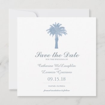 Light Hydrangea Blue Palm Tree Watercolor Wedding Save The Date by labellarue at Zazzle