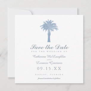 Light Hydrangea Blue Palm Tree Watercolor Wedding Save The Date