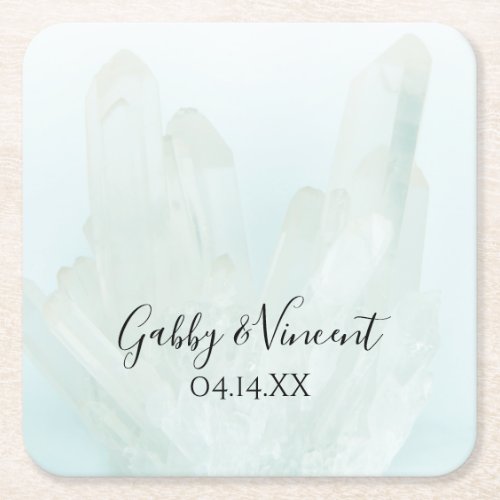 Light Ice Blue Crystals Wedding Square Paper Coaster