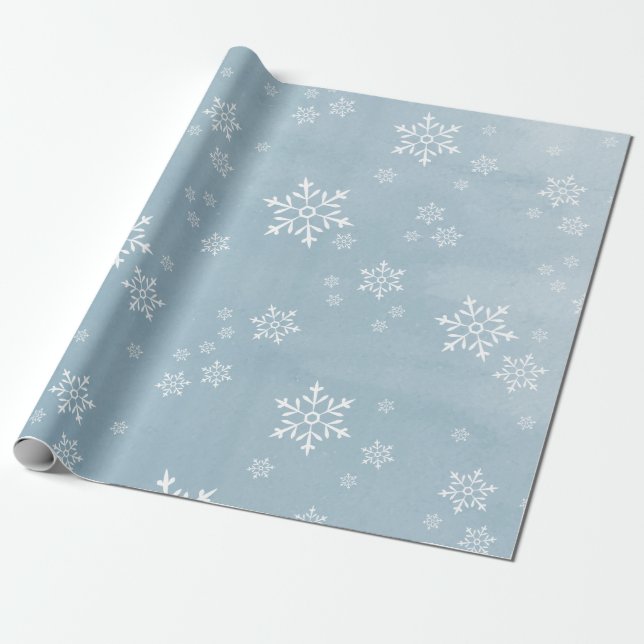 Light Ice Blue Watercolor Snowflake Wrapping Paper (Unrolled)